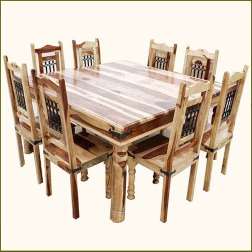 Rustic Square Dining Table And Chair Set Seat 8 Person Solid With Trendy Rustic Country 8 Seating Casual Dining Tables (View 6 of 20)