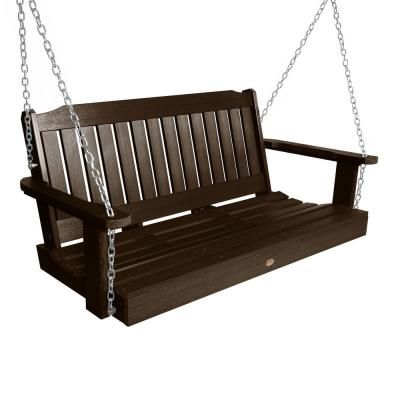 Shine Company 25.5 In. Tall Maine Black Wood Patio Porch Inside Casual thames Black Wood Porch Swings (Photo 9 of 20)
