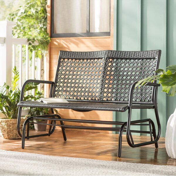 Shupe Steel Rattan Outdoor Patio Double Glider Bench Within Metal Powder Coat Double Seat Glider Benches (View 5 of 20)