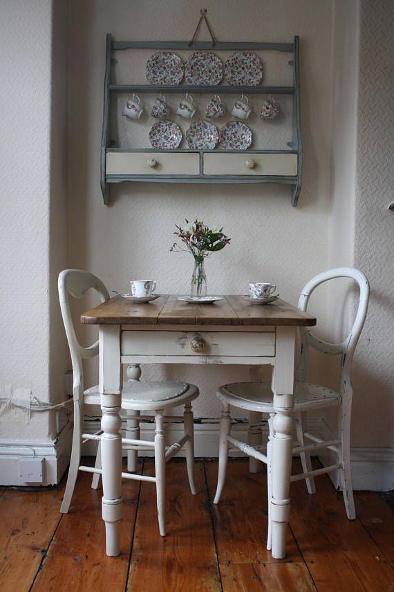 Small Painted Vintage Farmhouse Pine Table With Cutlery Inside Famous Rustic Pine Small Dining Tables (View 4 of 20)