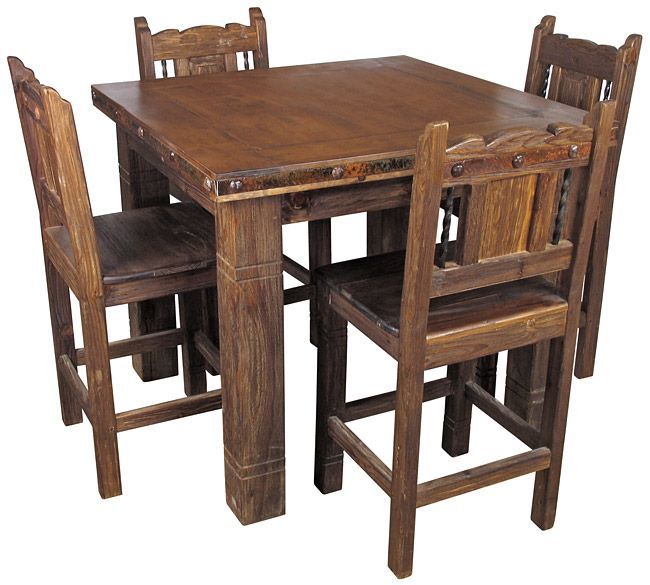 Square Rustic Wood Counter Height Bistro Table With 4 Stools In Most Popular Bistro Transitional 4 Seating Square Dining Tables (View 2 of 20)