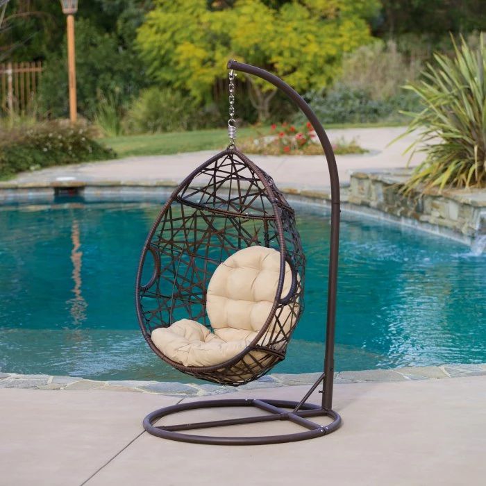 Stamford Wicker Tear Drop Hanging Basket Chair With Stand In Outdoor Wicker Plastic Tear Porch Swings With Stand (Photo 15 of 20)