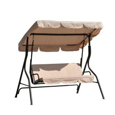Sunjoy Camo 2 Person Black Metal Porch Swing With Beige Inside 2 Person Black Steel Outdoor Swings (View 12 of 20)