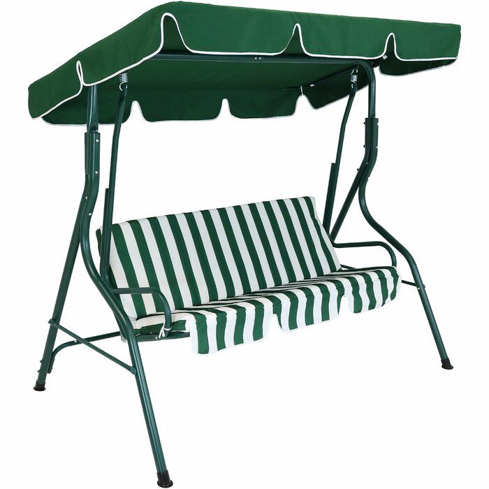Sunseri 3 Person Striped Seat Outdoor Canopy Patio Porch Swing With Stand For 3 Person Outdoor Porch Swings With Stand (View 10 of 20)