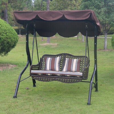 Swing With Canopy Porch Bench Glider Adjustable Canopy Patio Wicker  Furniture | Ebay For Wicker Glider Outdoor Porch Swings With Stand (Photo 9 of 20)