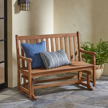 The Classic Acacia Glider Bench – Hammacher Schlemmer With Regard To Classic Glider Benches (View 20 of 20)