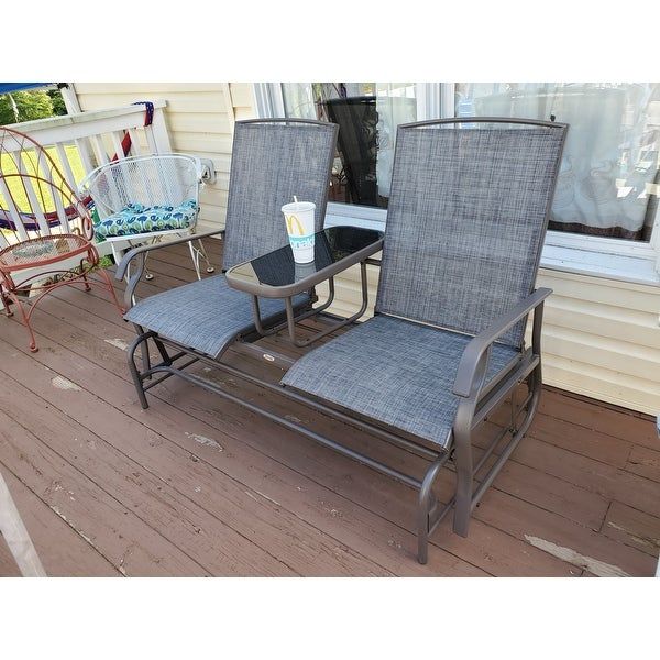 Top Product Reviews For Outsunny Two Person Outdoor Mesh In Center Table Double Glider Benches (View 14 of 20)
