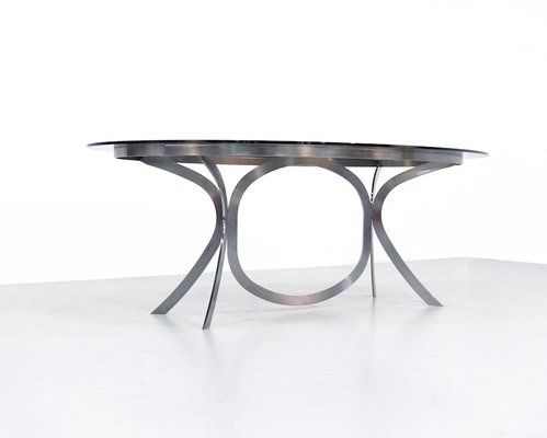 Trendy Large Space Age Stainless Steel Dining Table With Smoked Glass Top With Smoked Oval Glasstop Dining Tables (Photo 15 of 20)
