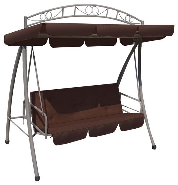 Vidaxl Patio Outdoor Swing Coffee Brown Canopy Hammock Seat Bed Patterned  Arch Inside 3 Person Light Teak Oil Wood Outdoor Swings (View 13 of 20)