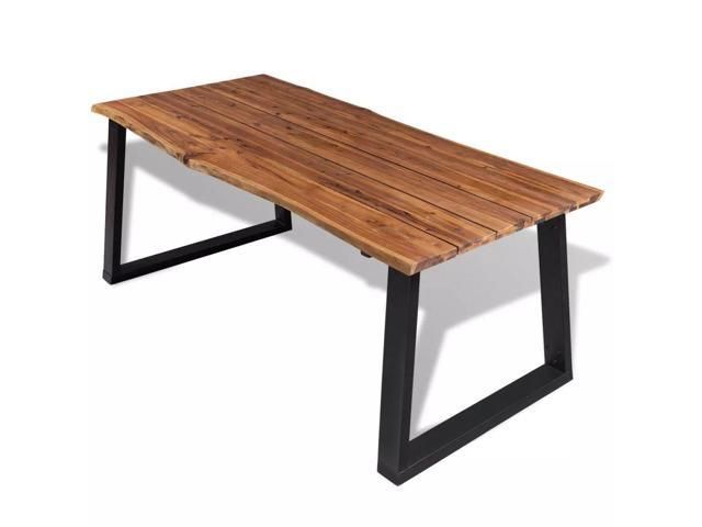 Vidaxl Solid Acacia Wood Dining Table W/ An Oil Finish Top Regarding Most Current Acacia Top Dining Tables With Metal Legs (View 2 of 20)