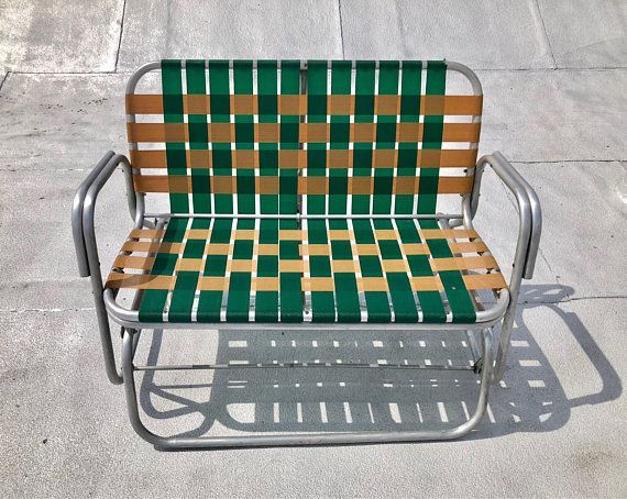 Vintage Aluminum Webbed Glider Loveseat, Outdoor Patio Regarding Aluminum Outdoor Double Glider Benches (View 16 of 20)
