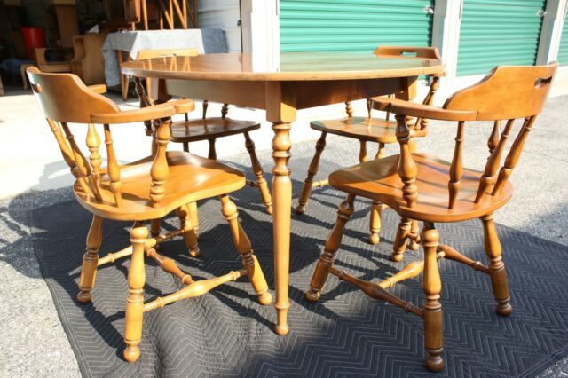 Vintage Ethan Allen Solid Wood Round Dining Table With 4 Chairs Estate  Furniture With Regard To Well Liked Round Dining Tables With Glass Top (Photo 13 of 20)
