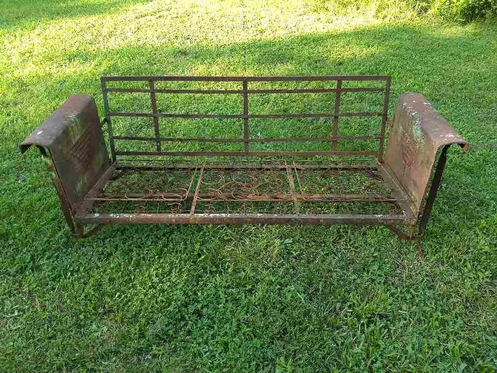Vintage Metal Porch Glider Needs Cushions Spring Seat Rusty Within 1 Person Antique Black Steel Outdoor Gliders (Photo 8 of 20)