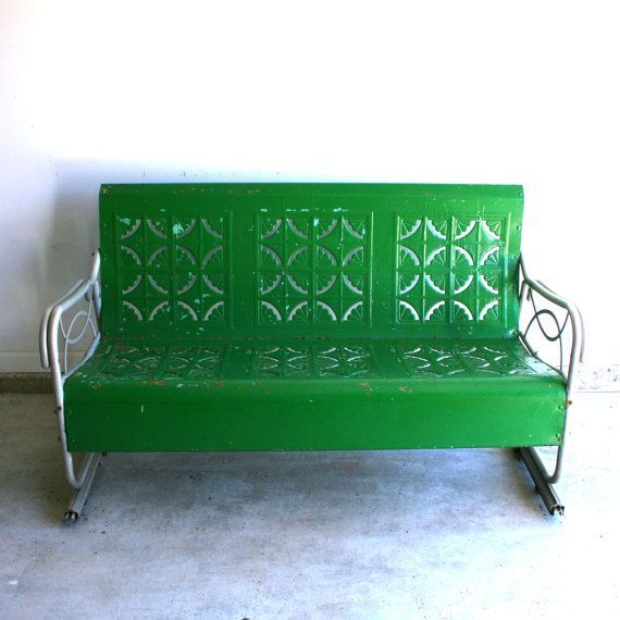 Vintage Porch Glider/bench In Kelly Green. | Spring Green Regarding Metal Retro Glider Benches (Photo 18 of 20)
