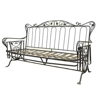 Vintage Wrought Iron Outdoor Patio Glider Swing Sofa Regarding 1 Person Antique Black Steel Outdoor Gliders (View 6 of 20)