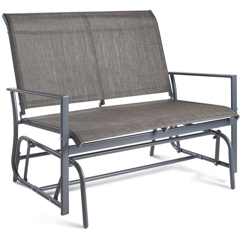 Vonhaus 2 Seater Garden Glider Bench – Grey Textoline/mesh Fabric Swing  Rocking Seat – For Outdoor Decking, Balcony, Patio Or Terrace Pertaining To Outdoor Fabric Glider Benches (Photo 15 of 20)