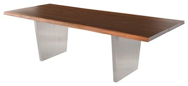 Well Known 78" L Dining Table Seared Live Edge Oak Top Brushed Stainless Steel Legs In Dining Tables In Seared Oak With Brass Detail (View 16 of 20)
