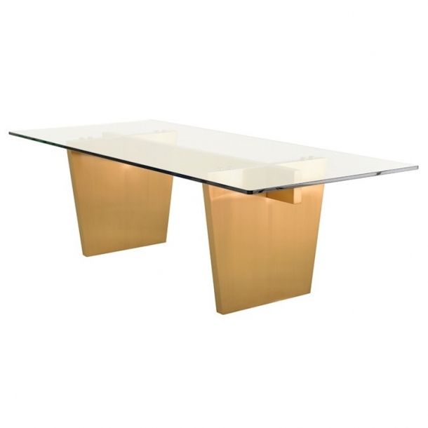 Well Known Aiden Dining Table In Clear Glass Top And Brushed Gold Legs In Dining Tables With Brushed Gold Stainless Finish (View 10 of 20)