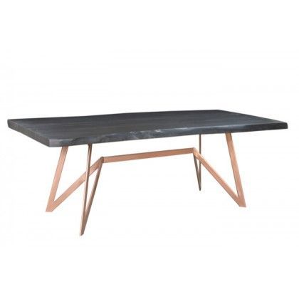 Well Known Black Top  Large Dining Tables With Metal Base Copper Finish Within Ember Large Dining Table ( Black Top W/ Metal Base Copper (Photo 1 of 20)