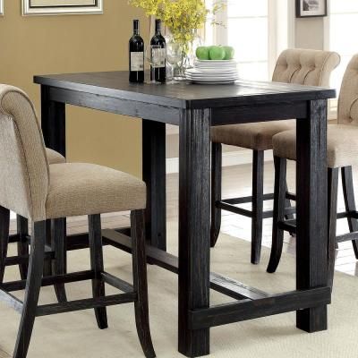 Well Known Furniture Of America Ullen Antique Black Bar Table Idf With Antique Black Wood Kitchen Dining Tables (View 12 of 20)