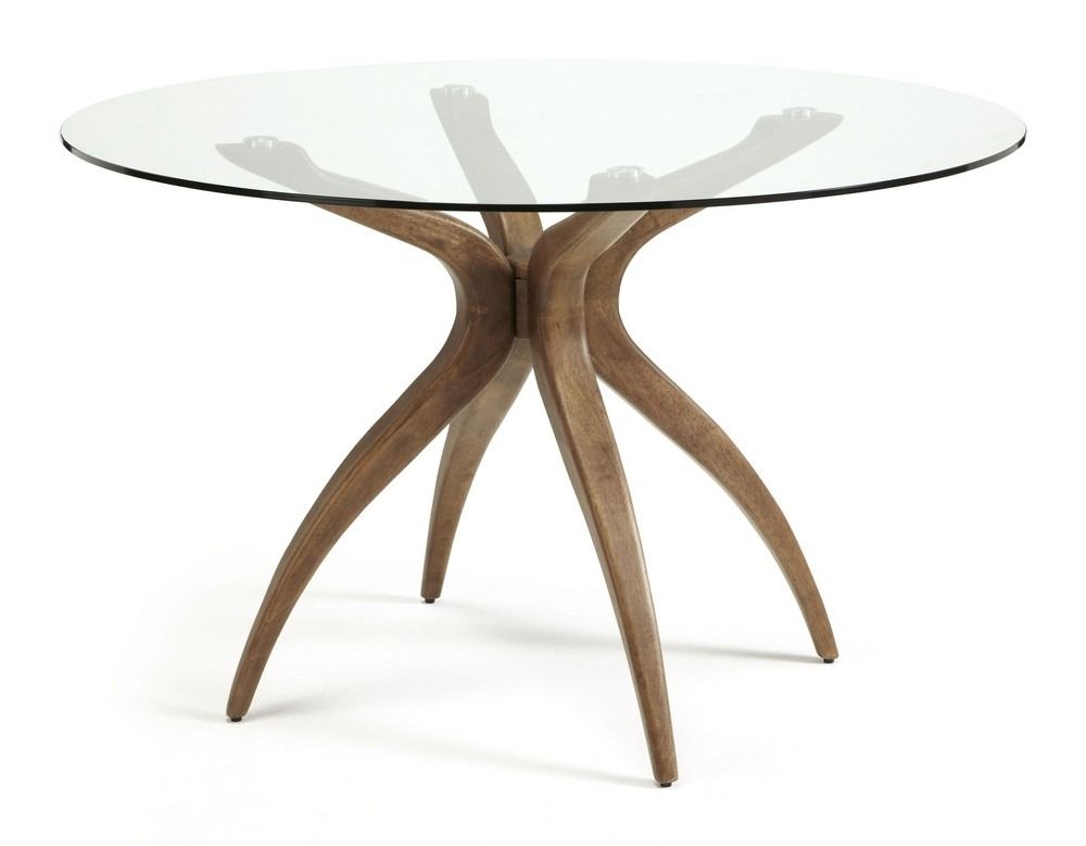 Well Known Round Dining Tables With Glass Top Regarding Islington Round Glass Walnut Dining Table (View 3 of 20)