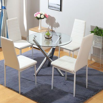 Well Known Round Glass/chrome Legs Dining Table And Leather Chairs For 4 Seater Round Wooden Dining Tables With Chrome Legs (View 11 of 20)