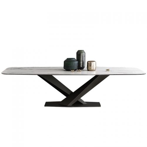 Well Liked Faux Marble Finish Metal Contemporary Dining Tables Inside Modern Rectangular 63" Faux Marble Dining Table Black Metal X Base White  Marble Dining Table (View 19 of 20)