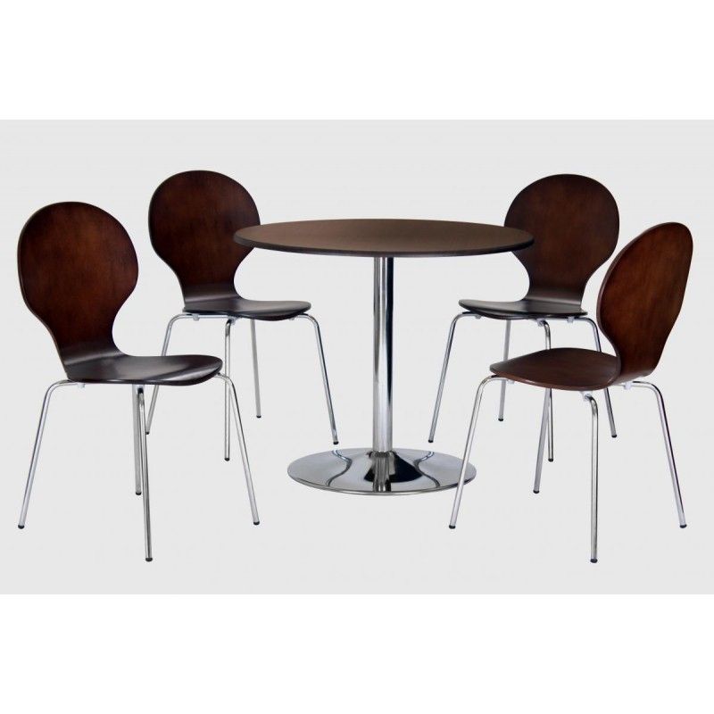 Well Liked Fiji Round Wooden Chrome Dining Table Four Chairs Walnut Finish Intended For 4 Seater Round Wooden Dining Tables With Chrome Legs (View 18 of 20)
