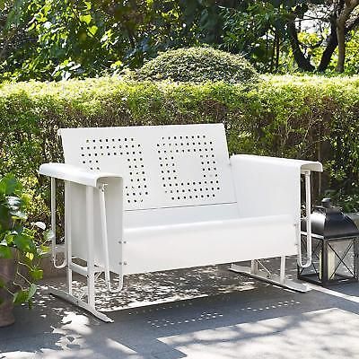 White 2 Person Metal Patio Glider Loveseat Bench Outdoor Home Seating  Furniture | Ebay Regarding Loveseat Glider Benches With Cushions (View 21 of 21)