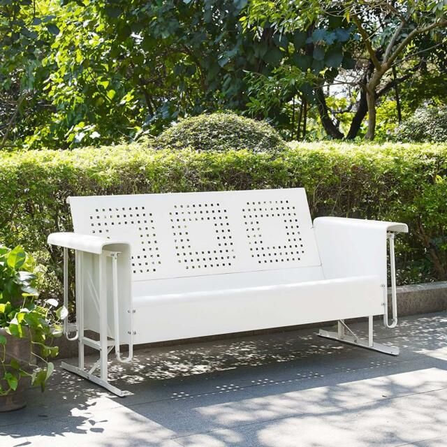 White 3 Person Metal Patio Glider Bench Outdoor Home Seating Furniture  Garden Pertaining To Fanback Glider Benches (View 15 of 20)