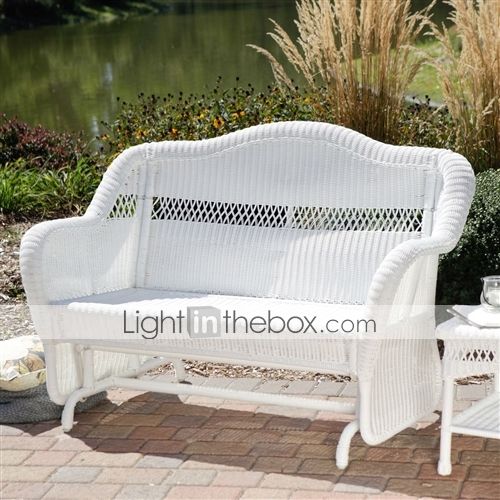 White Resin Wicker Outdoor 2 Seat Loveseat Glider Bench Patio Armchair Within Loveseat Glider Benches (Photo 17 of 20)