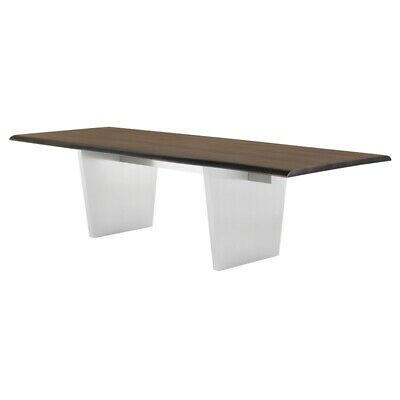 Widely Used 112" L Dining Table Seared Live Edge Oak Top Brushed Stainless Steel Legs (View 12 of 20)