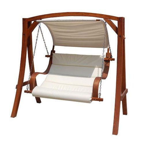 Wooden Larch Seater 2 3 Garden 1.9m Canopy Cream Hammock Inside 2 Person Light Teak Oil Wood Outdoor Swings (Photo 4 of 20)