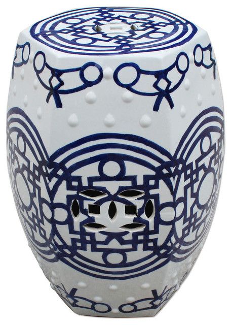 Blue And White Chinese Porcelain Garden Stool Line Patterned 19" Intended For Williar Cherry Blossom Ceramic Garden Stools (Photo 19 of 20)