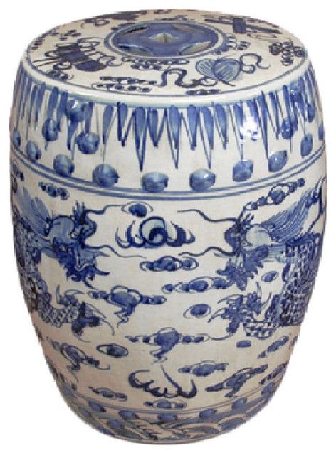 Blue And White Porcelain Dragon Motif Garden Stool 19" Throughout Dragon Garden Stools (View 15 of 20)