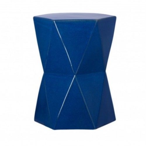 Blue Ceramic Geometric Design Garden Stool Accent Table Inside Jadiel Ceramic Garden Stools (View 11 of 20)