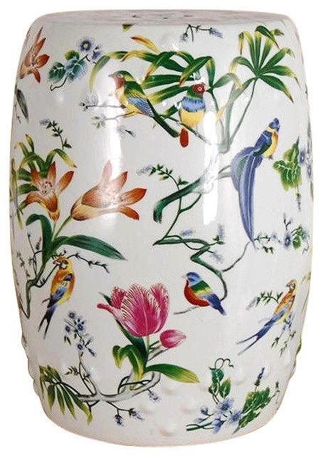 Chinese Multi Color Porcelain Bird Motif Round Garden Stool 18" With Williar Cherry Blossom Ceramic Garden Stools (Photo 8 of 20)