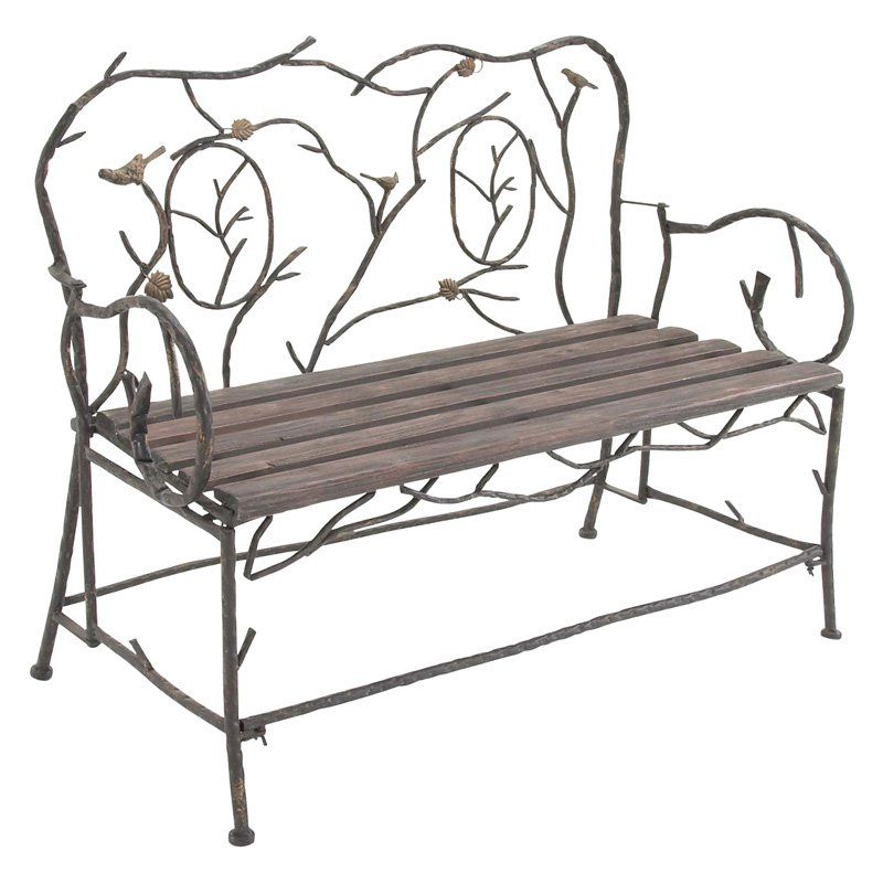 Decmode Birds And Leaves 46 In. Wrought Iron Garden Bench Pertaining To Blooming Iron Garden Benches (Photo 19 of 20)