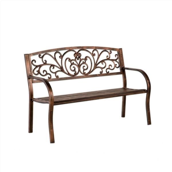 Evergreen 50 In. Blooming Metal Outdoor Garden Bench 8mb124 Inside Blooming Iron Garden Benches (Photo 8 of 20)
