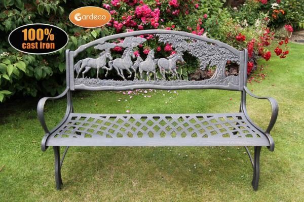 Gardeco Cast Iron Garden Bench Horse And Tree Design Throughout Tree Of Life Iron Garden Benches (View 7 of 20)