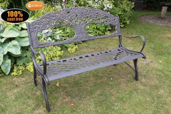 Gardeco Cast Iron Garden Bench Tree Design Intended For Tree Of Life Iron Garden Benches (View 15 of 20)