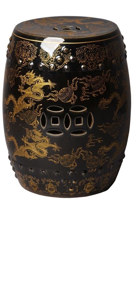 Garden Stools, Side Tables, Chinese Black & Gold Dragon With Regard To Dragon Garden Stools (Photo 13 of 20)