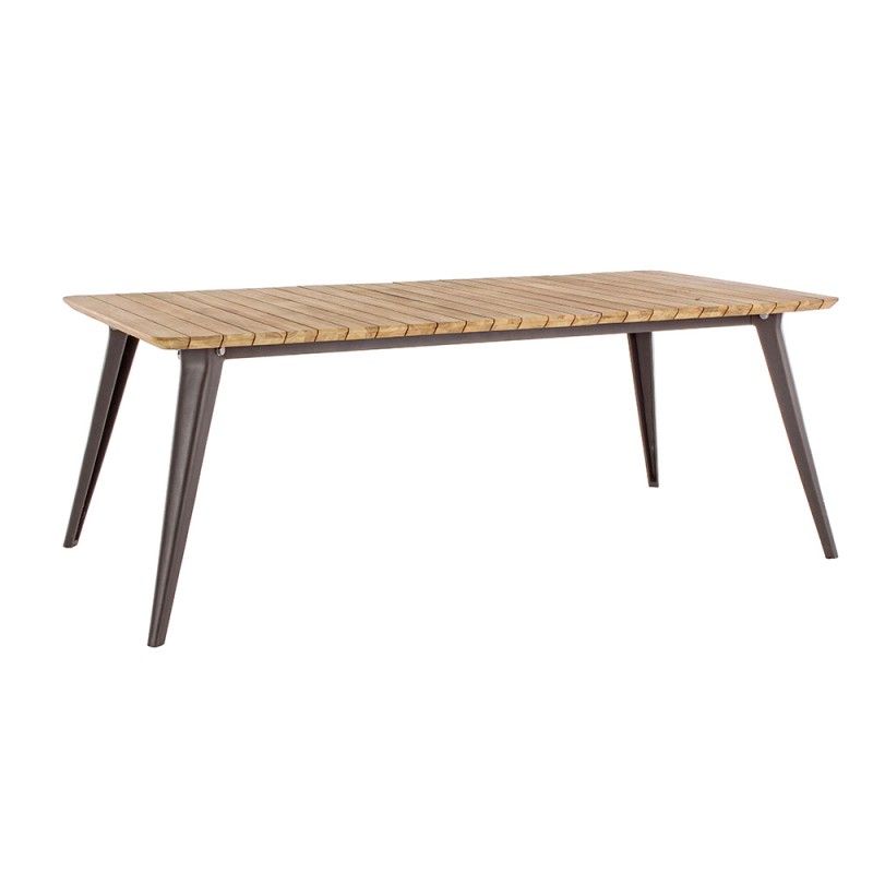 Garden Table Top In Teak Wood And Aluminum Base Homemotion – Amabel With Regard To Amabel Wooden Garden Benches (View 18 of 20)