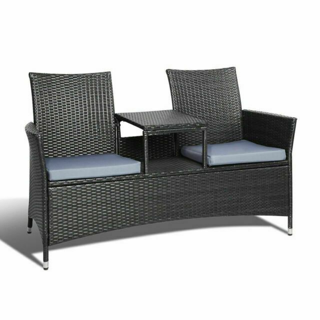 Gardeon Ff Forres Bk 2 Seat Outdoor Wicker Bench – Black Intended For Wicker Tete A Tete Benches (Photo 6 of 20)