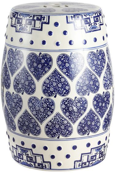 Happy Hearts 17.8" Ceramic Drum Garden Stool, Blue And White With Regard To Bonville Ceramic Garden Stools (Photo 15 of 20)