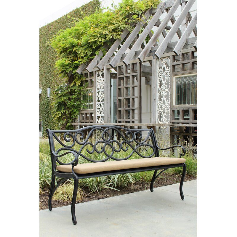 Kain Classic Scroll Cast Aluminum Park Bench In Ismenia Checkered Outdoor Cast Aluminum Patio Garden Benches (Photo 10 of 20)