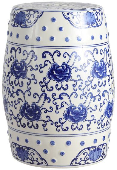 Lotus Flower 17.8" Ceramic Drum Garden Stool, Blue And White With Regard To Kujawa Ceramic Garden Stools (Photo 19 of 20)