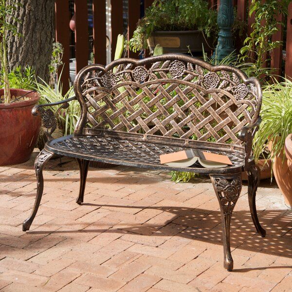 Madama Copper Garden Bench With Ismenia Checkered Outdoor Cast Aluminum Patio Garden Benches (Photo 16 of 20)