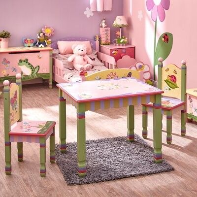 Magic Garden Kids 3 Piece Rectangular Table And Chair Set With Regard To Glendale Heights Birds And Butterflies Garden Stools (View 13 of 20)