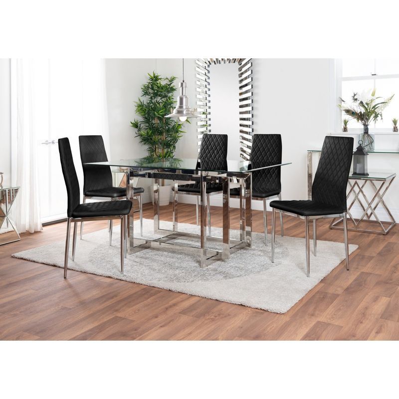 Messina Glass Chrome Metal Dining Table And 6 Modern Milan Chairs Set In Messina Garden Stools Set (set Of 2) (View 14 of 20)